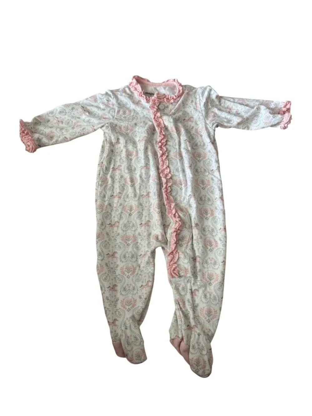 Magnetic Me Newborn Footed Sleeper Baby Girl Pink Ruffle Modal Pajamas NB